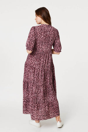 Pink | Leopard Print Tiered Maxi Dress