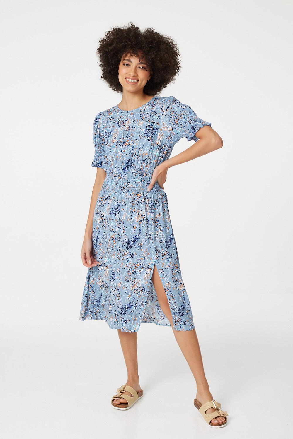 Front split deals midi dress