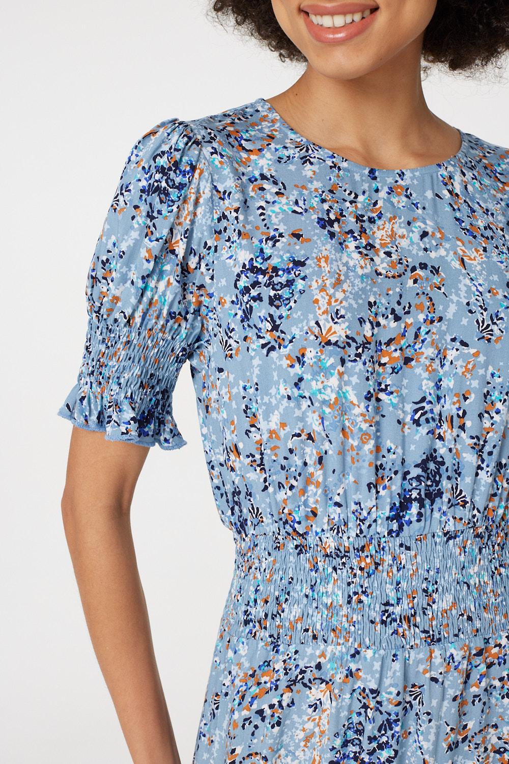 Blue | Floral Front Split Midi Dress