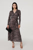 Black | Animal Print Pleated Wrap Midi Dress
