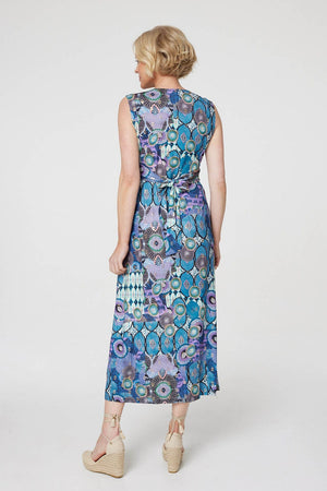 Blue | Printed Knot Front Maxi Dress 