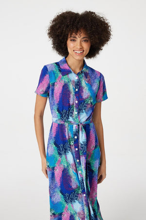 Blue | Feather Print Maxi Shirt Dress