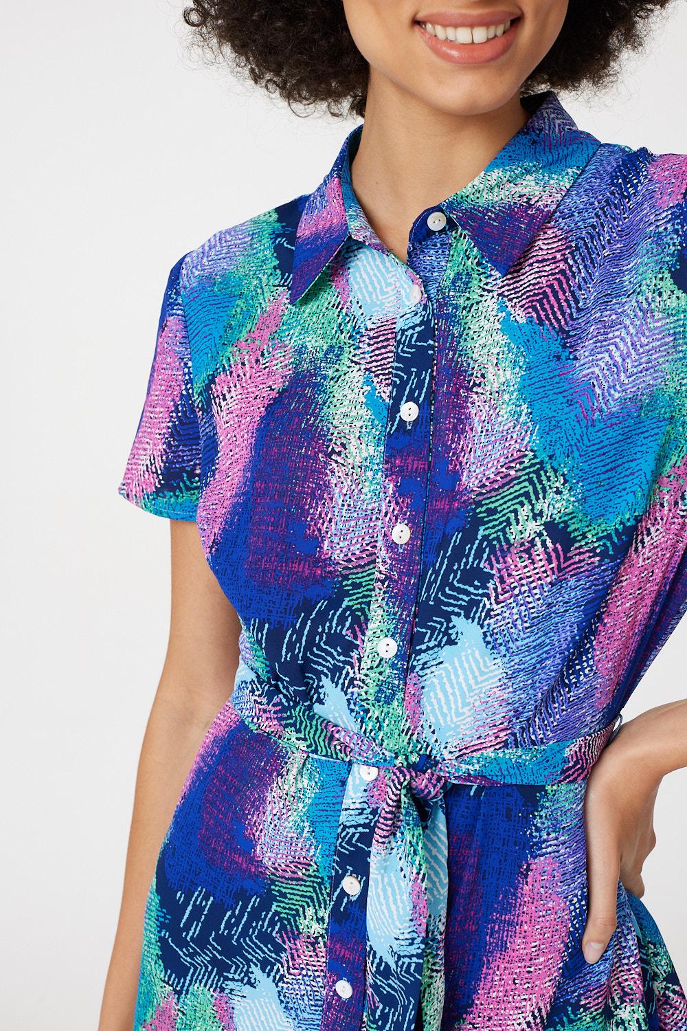 Blue | Feather Print Maxi Shirt Dress