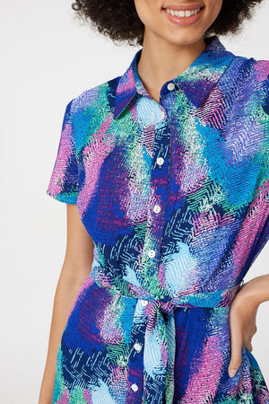 Blue | Feather Print Maxi Shirt Dress