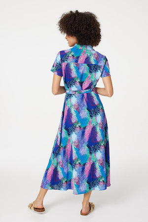 Blue | Feather Print Maxi Shirt Dress