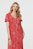 Red | Printed Short Puff Sleeve Midi Dress
