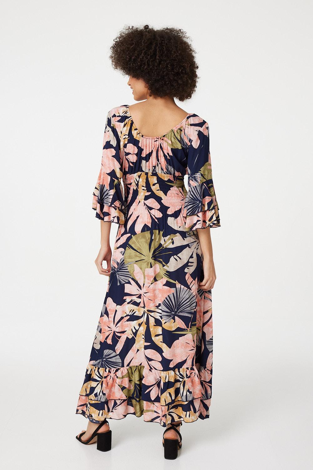 Navy ruffle maxi dress cheap