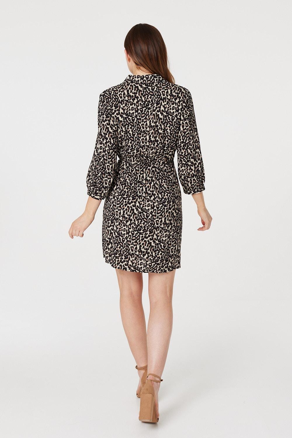 Beige | Leopard Print Wrap Shirt Dress