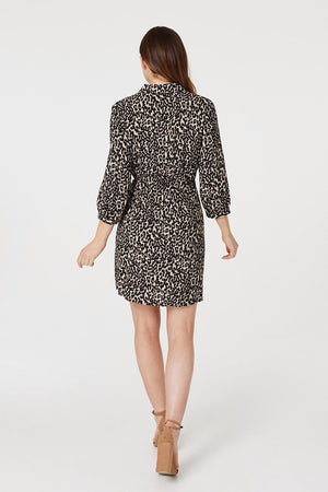 Beige | Leopard Print Wrap Shirt Dress