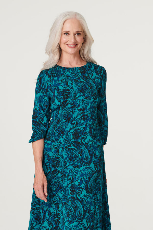 Teal | Paisley Hanky Hem Midi Dress