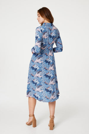 Blue | Printed Twist Front Midi Dress