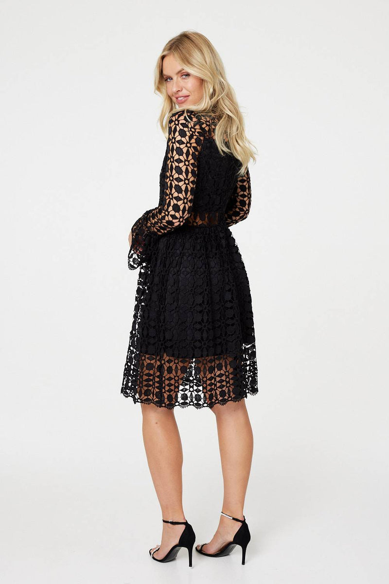 Lace Semi Sheer Skater Dress Izabel London