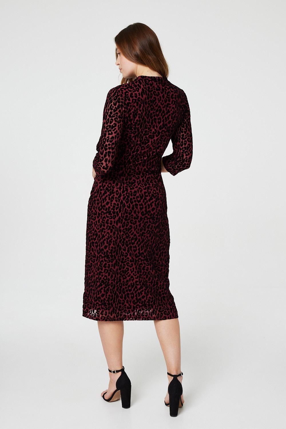 Red | Leopard Print Bodycon Midi Dress