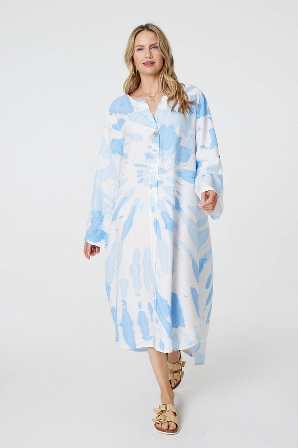 Light Blue | Tie Dye Long Sleeve Midi Tunic Dress