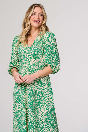 Green | Animal Print Slim Fit Midi Dress