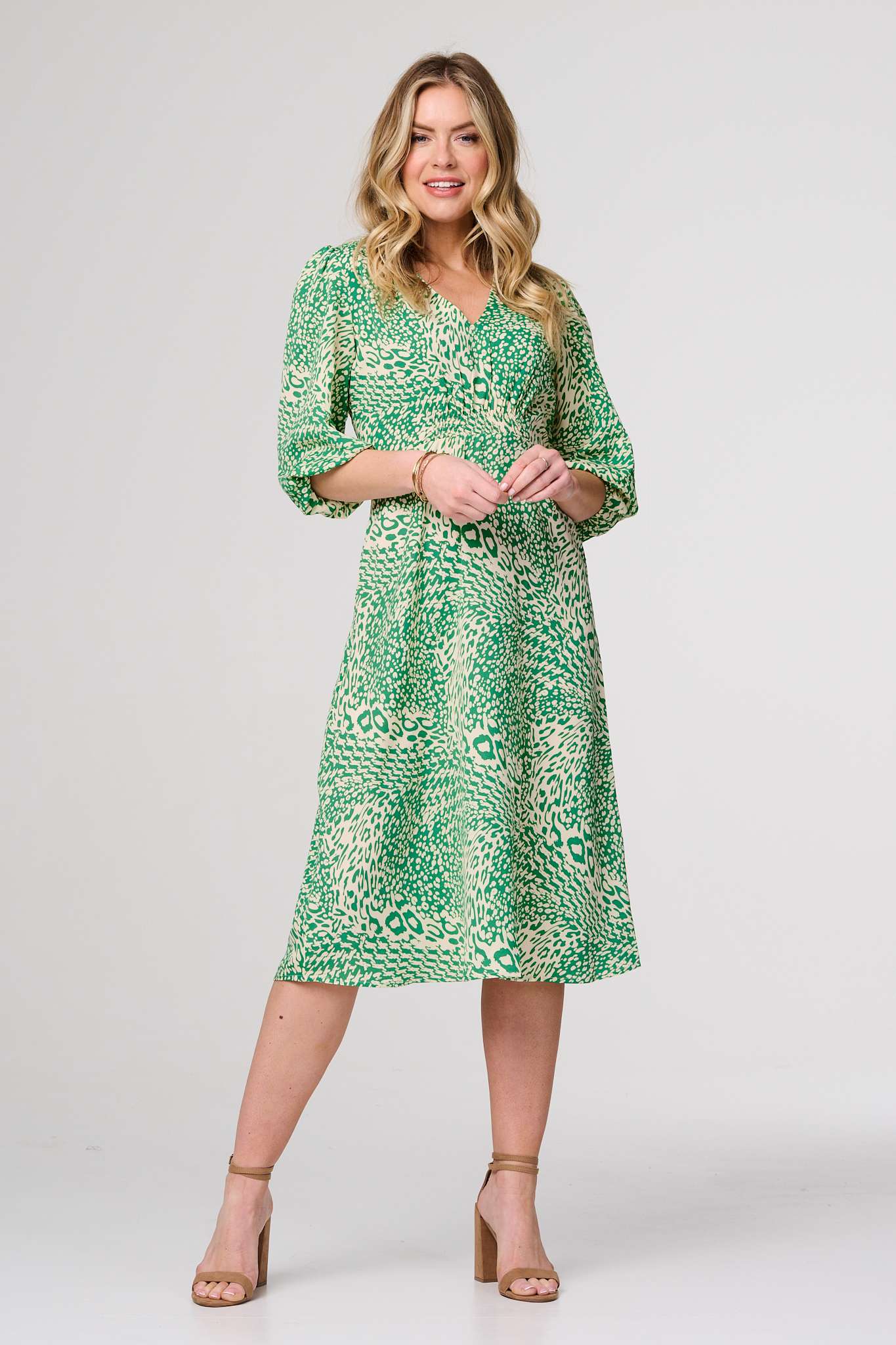 Green | Animal Print Slim Fit Midi Dress