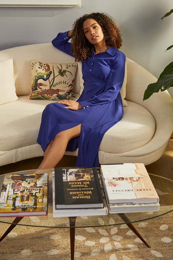 Blue | Twist Front Midi Shirt Dress