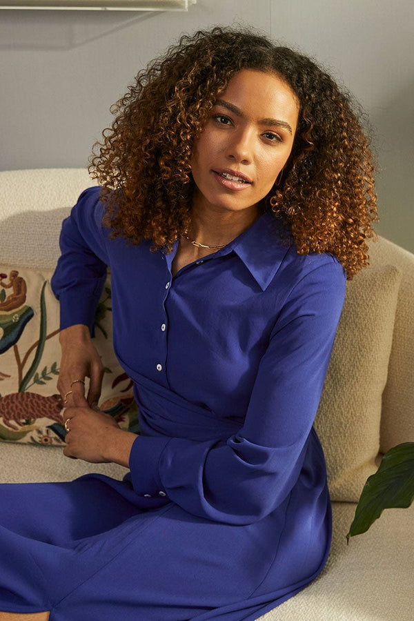Blue | Twist Front Midi Shirt Dress
