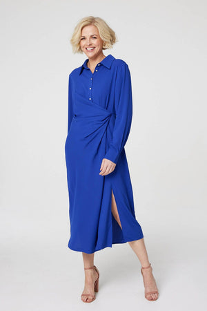 Blue | Twist Front Midi Shirt Dress