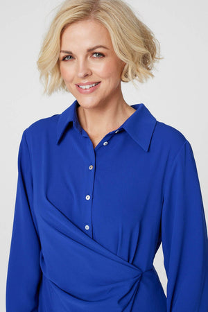 Blue | Twist Front Midi Shirt Dress