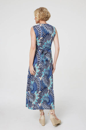 Blue | Peacock Print Jersey Maxi Dress