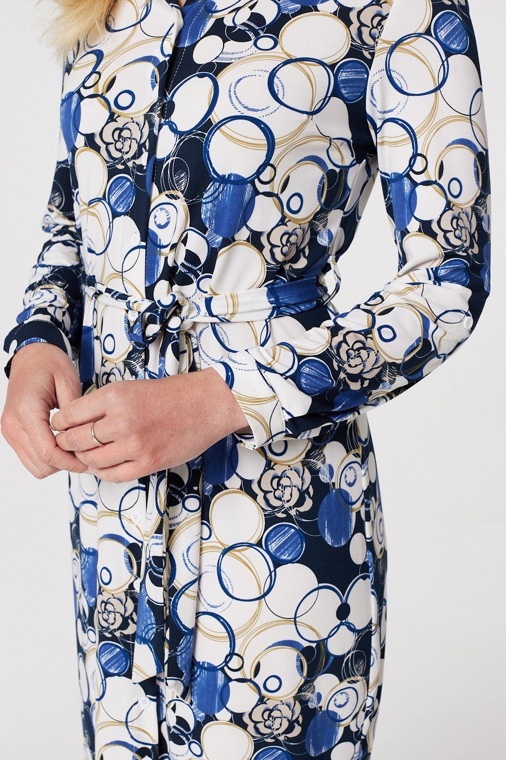Navy | Polka Dot Tie Waist Shirt Dress