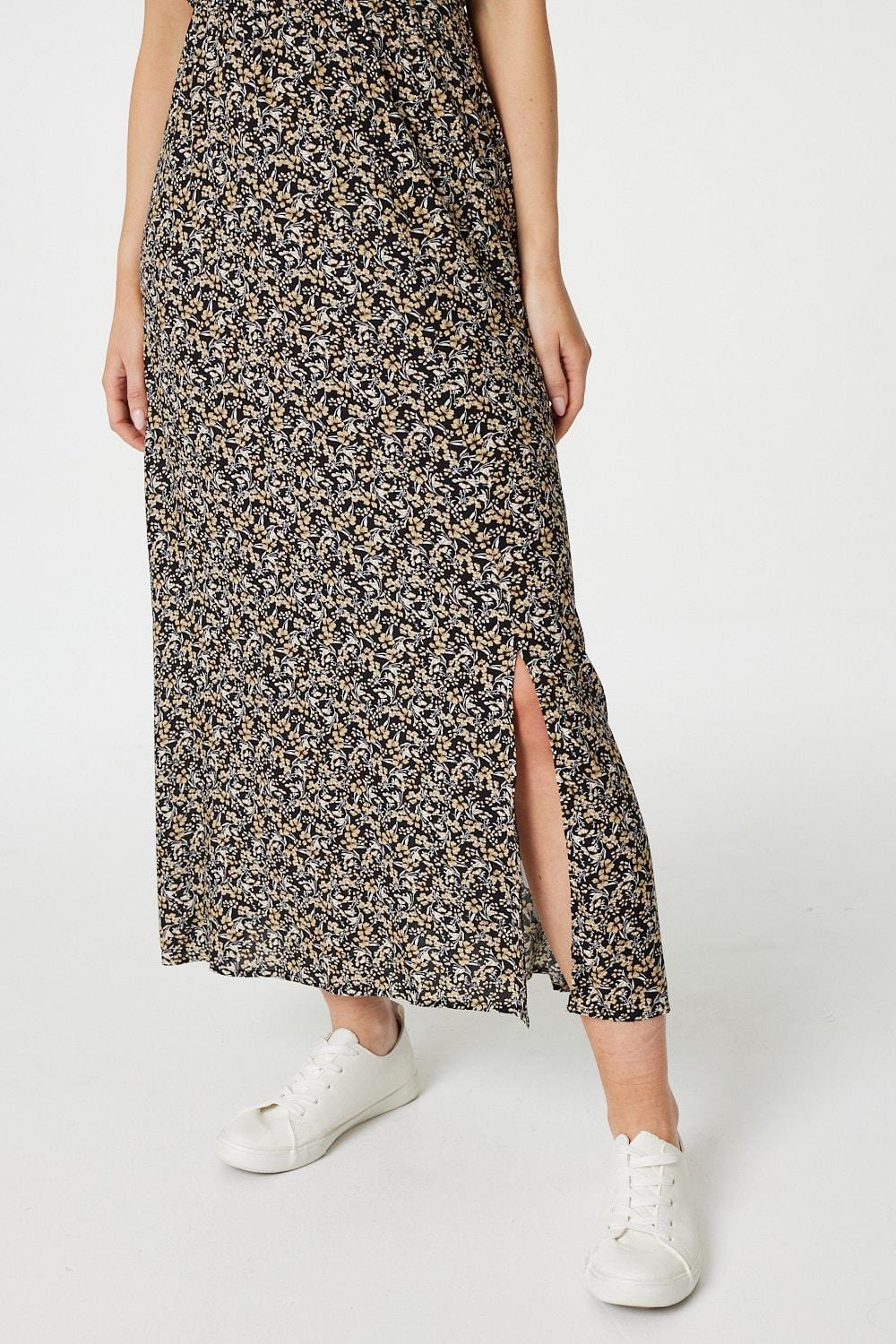 Black | Floral Batwing A-Line Midi Dress