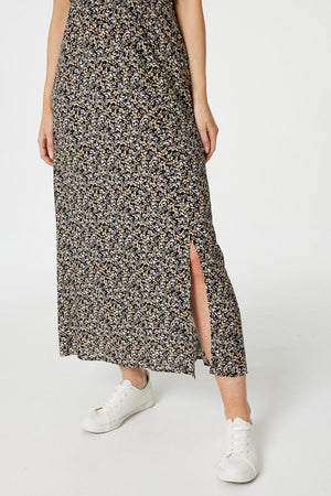 Black | Floral Batwing A-Line Midi Dress