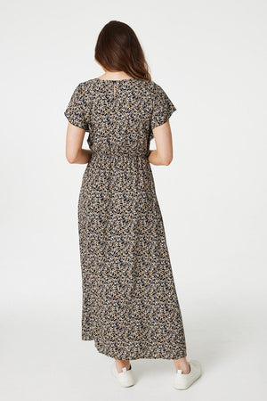 Black | Floral Batwing A-Line Midi Dress