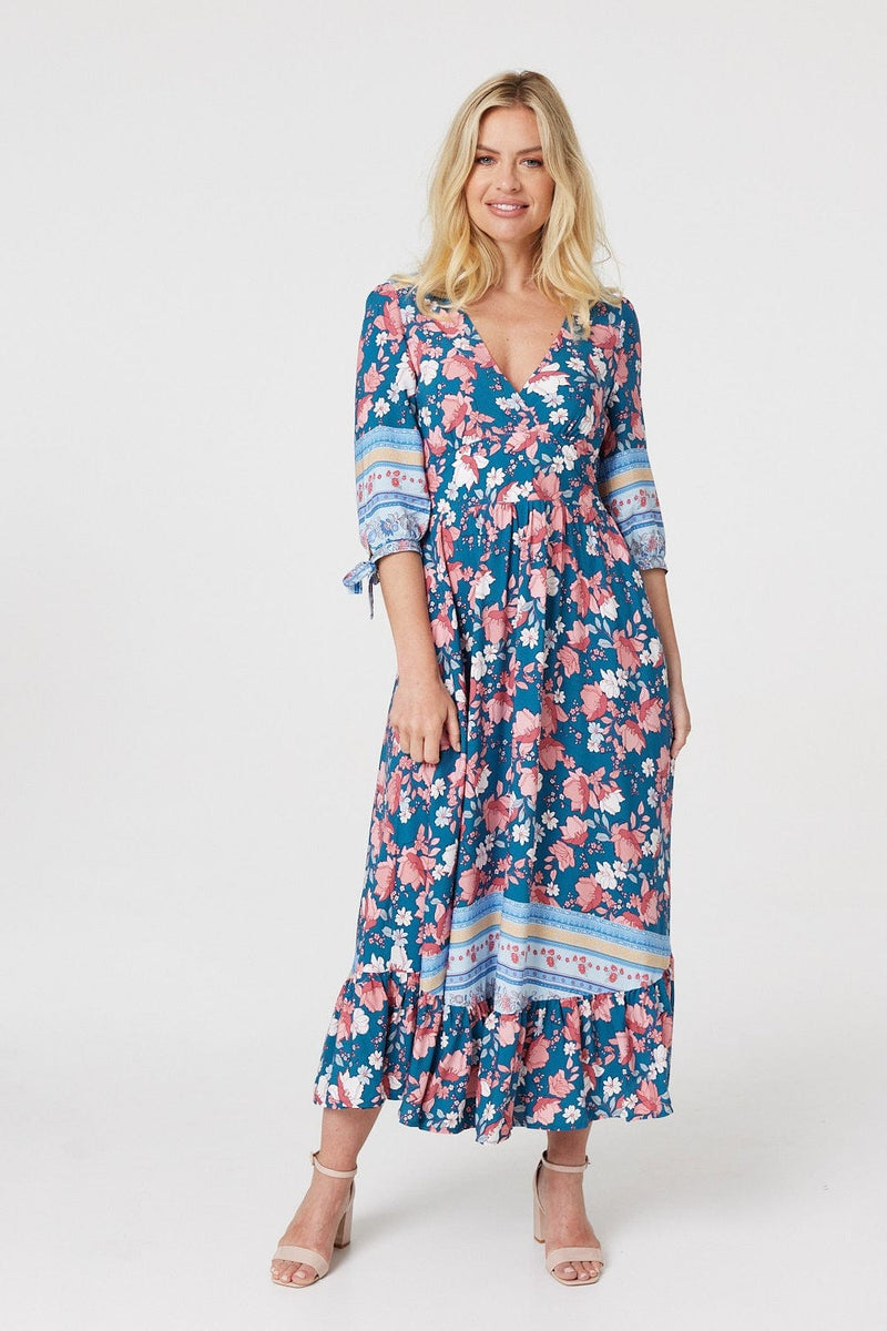 Teal | Floral Border Print Maxi Dress