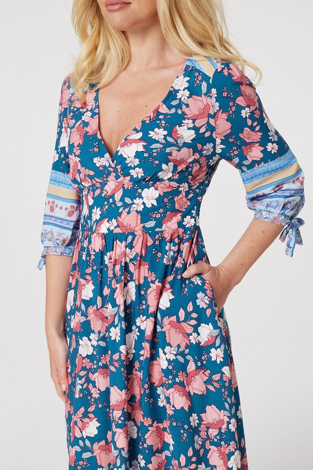 Teal | Floral Border Print Maxi Dress
