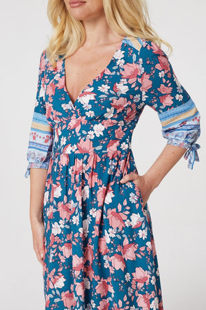 Teal | Floral Border Print Maxi Dress