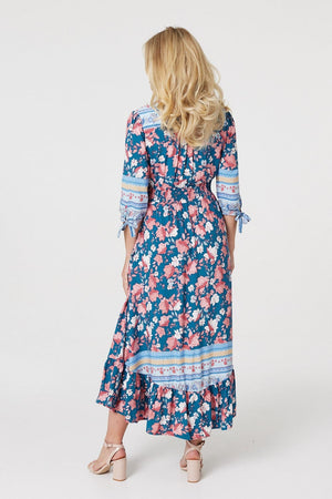 Teal | Floral Border Print Maxi Dress