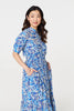 Blue | Leaf Print 1/2 Sleeve Midi Shirt Dress
