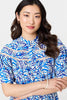 Blue | Leaf Print 1/2 Sleeve Midi Shirt Dress
