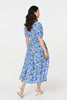 Blue | Leaf Print 1/2 Sleeve Midi Shirt Dress

