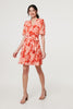 Orange | Floral Pleated Angel Sleeve Mini Dress
