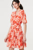 Orange | Floral Pleated Angel Sleeve Mini Dress
