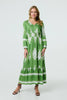 Green | Ikat Print Long Sleeve Maxi Smock Dress

