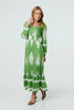 Green | Ikat Print Long Sleeve Maxi Smock Dress
