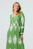 Green | Ikat Print Long Sleeve Maxi Smock Dress
