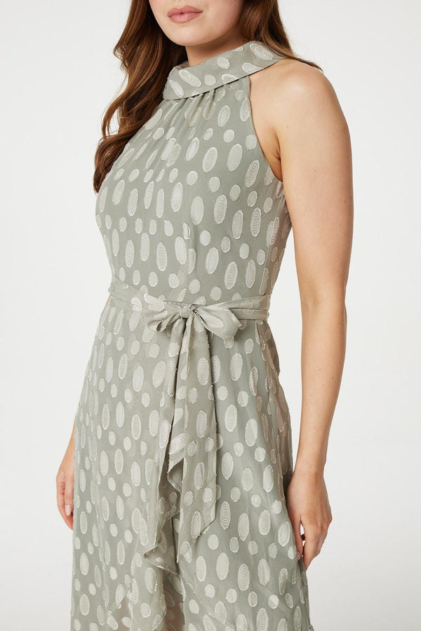 Sage | Spotty Halter Neck Midi Dress