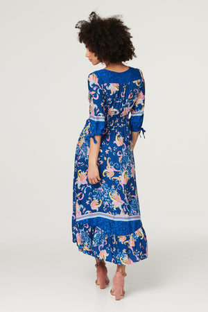 Blue | Floral Empire Tiered Midi Dress