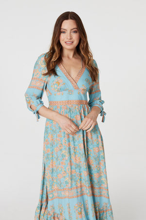 Sage | Floral Tie Sleeve Midi Dress