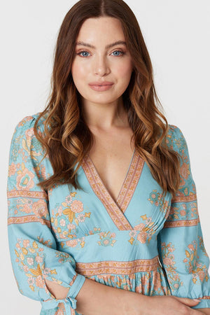 Sage | Floral Tie Sleeve Midi Dress