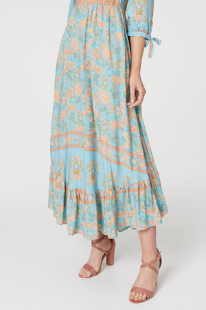 Sage | Floral Tie Sleeve Midi Dress