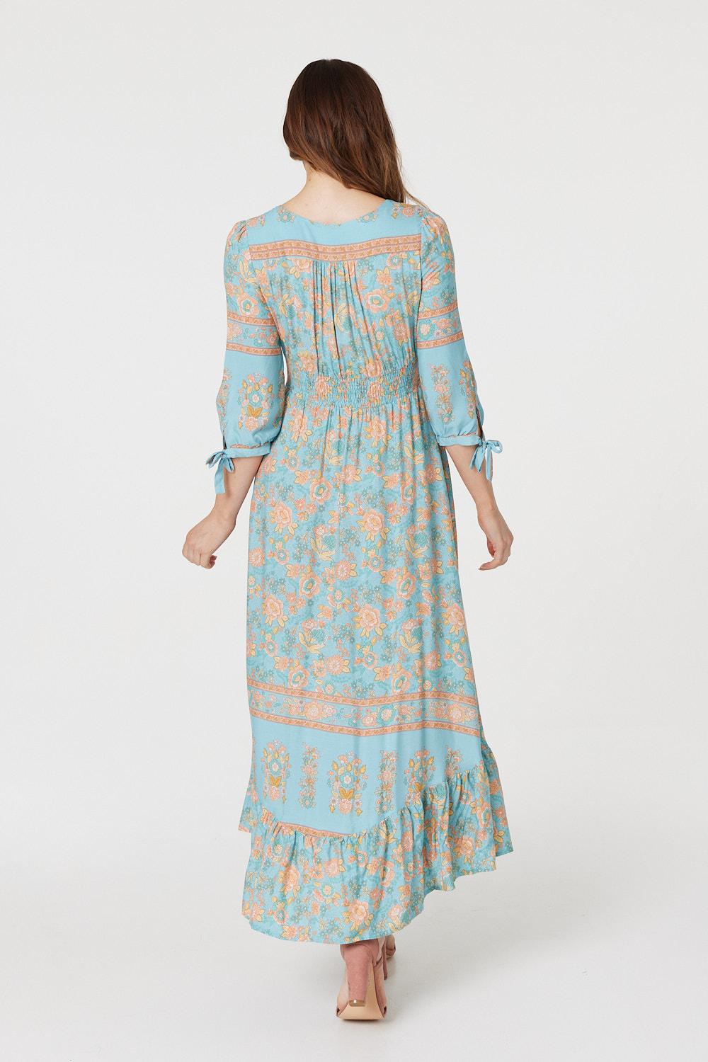 Sage | Floral Tie Sleeve Midi Dress