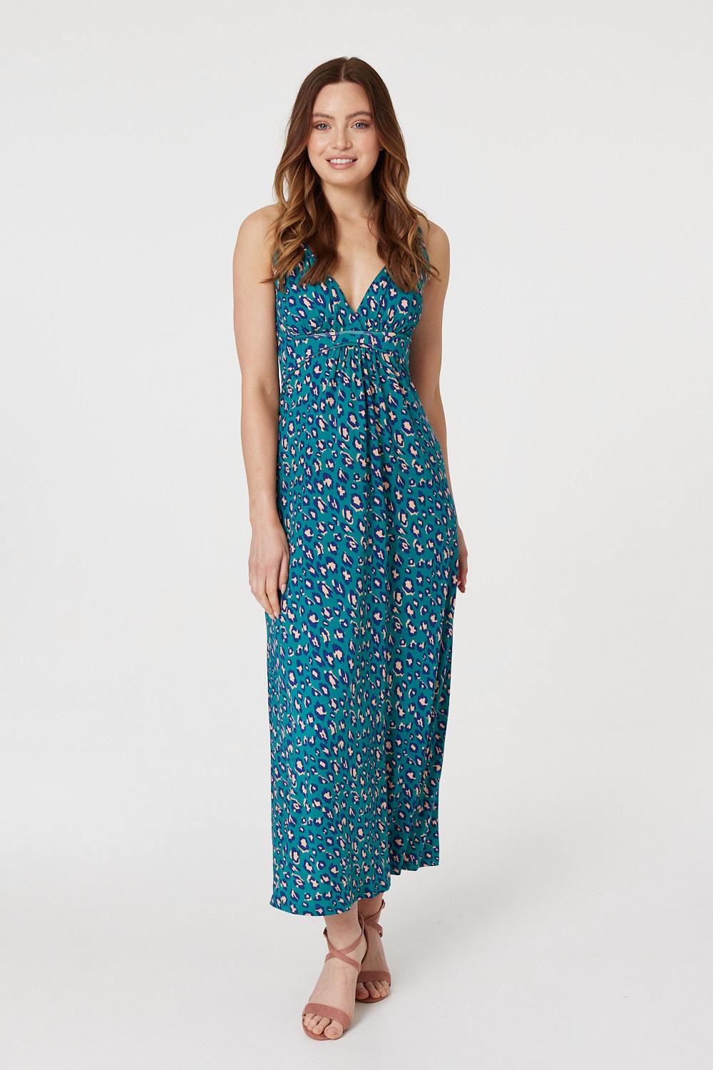 Green | Printed Empire A-Line Maxi Dress