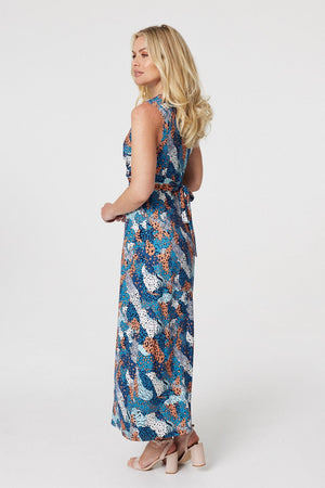 Blue | Printed Knot Front Maxi Dress