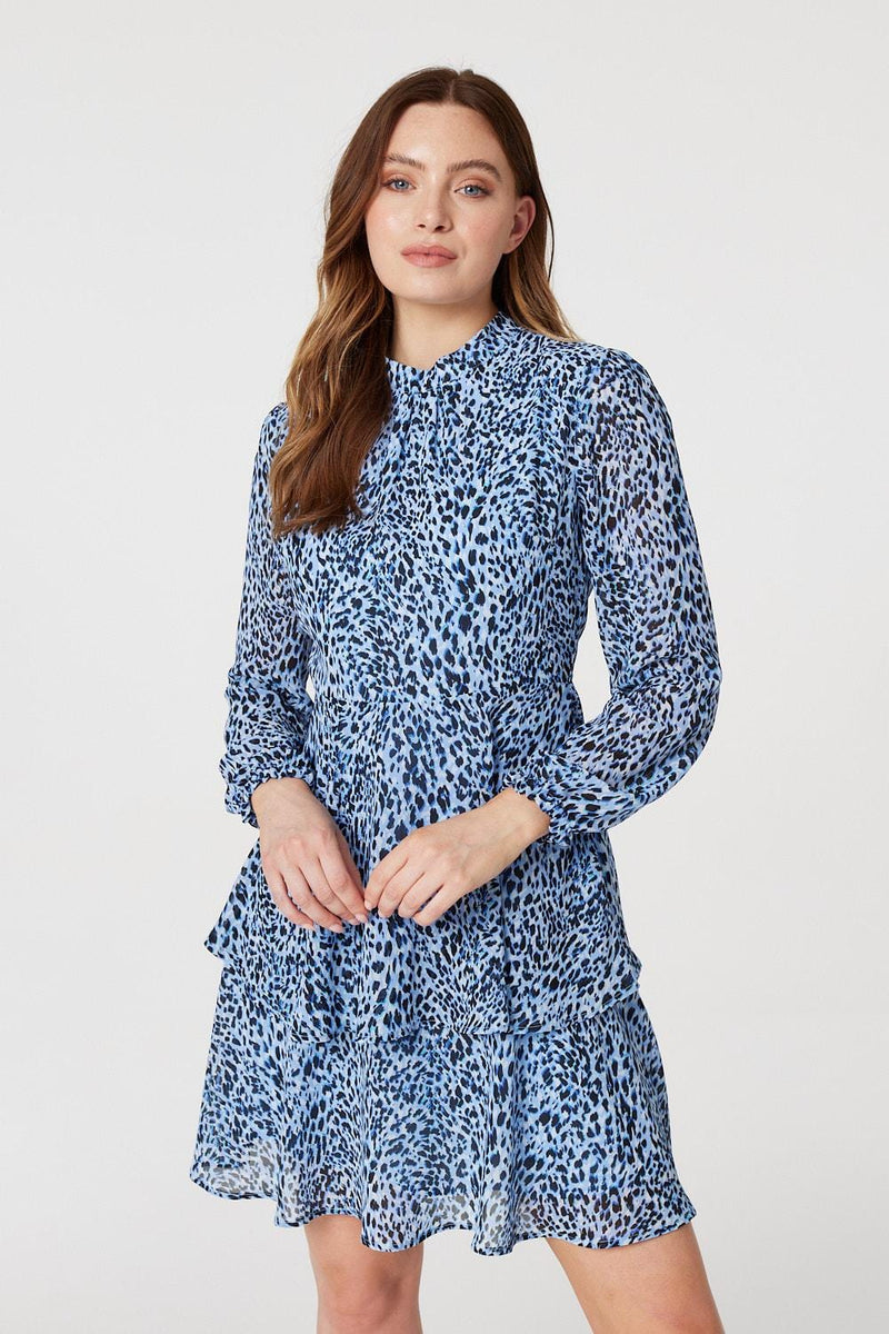 Blue | Animal Print Layered Hem Dress